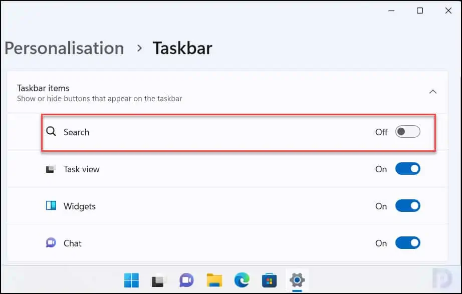 Remove Search icon from Windows 11 Taskbar