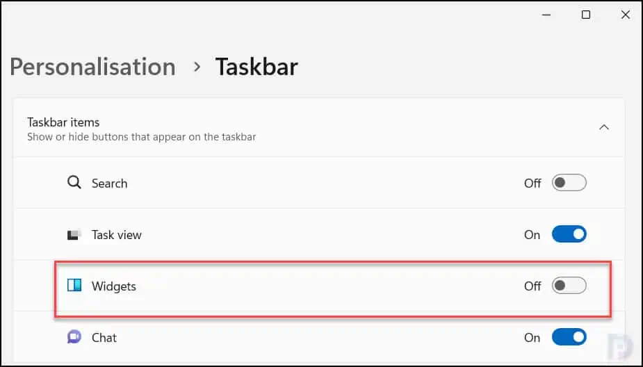 Remove Widgets From Taskbar in Windows 11