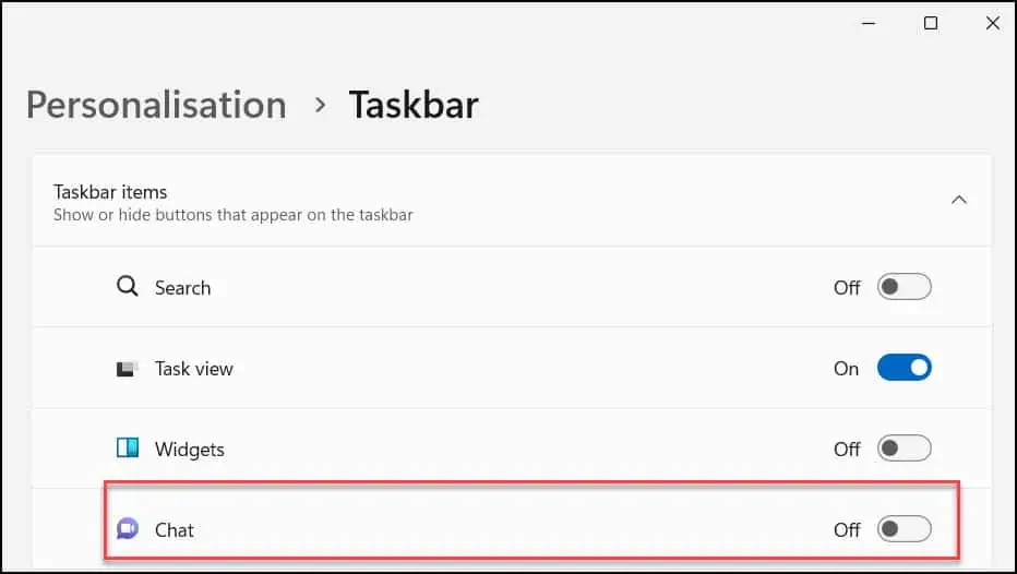 Hide Chat Icon from taskbar in Windows 11