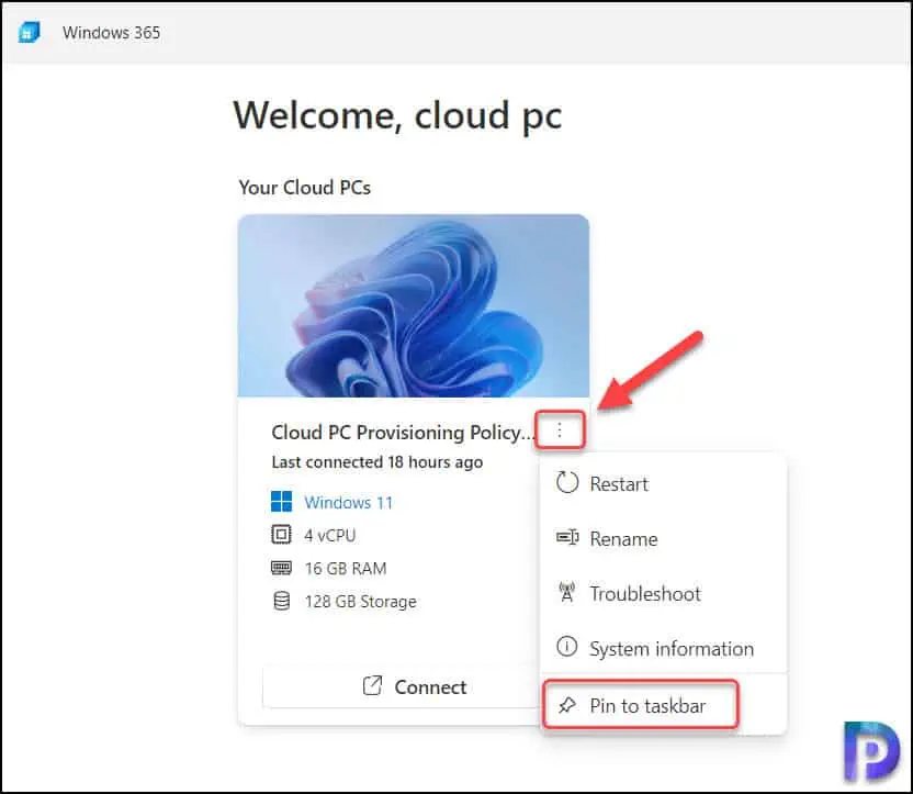 How to Pin a Windows 365 Cloud PC to Taskbar