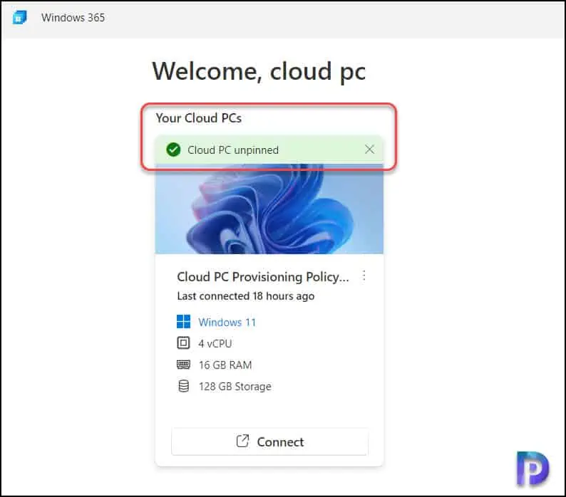 Unpin Cloud PC from Taskbar