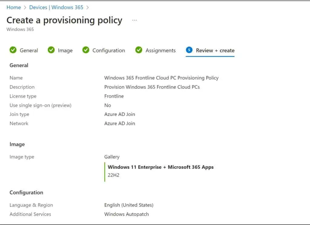 Create Provisioning Policy for Windows 365 Frontline Cloud PCs