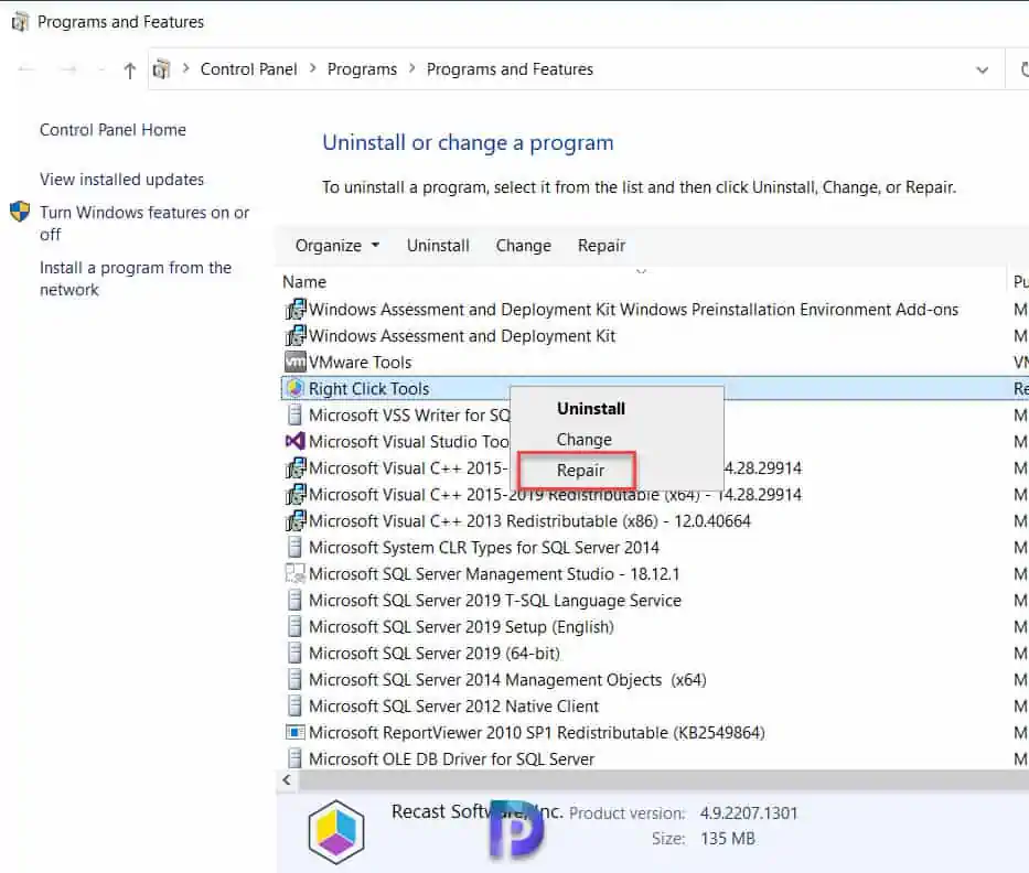 How to Repair Right Click Tools Installation
