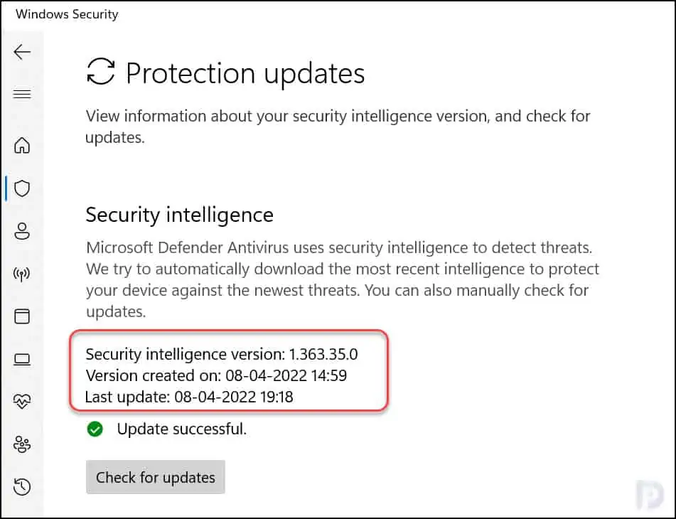 Check Windows Security Protection Updates