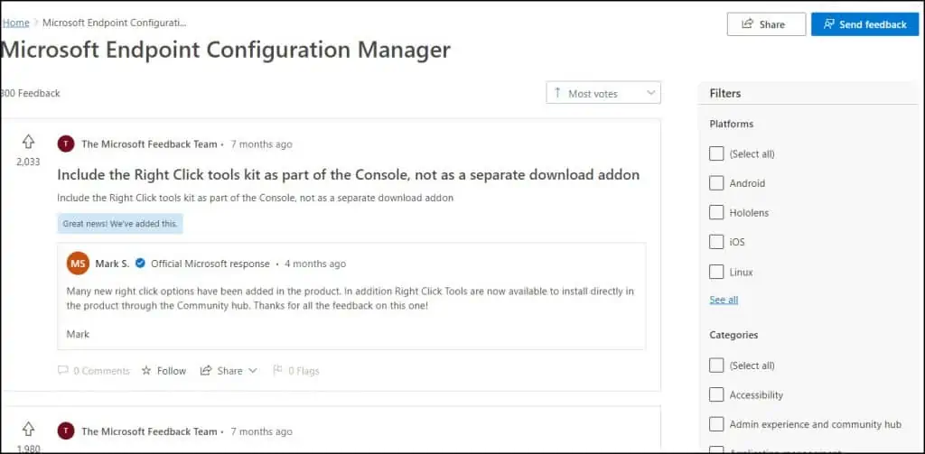 Configuration Manager Feedback Portal