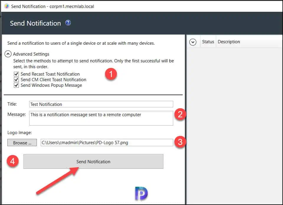 Send Notifications from ConfigMgr Console using Right Click Tools