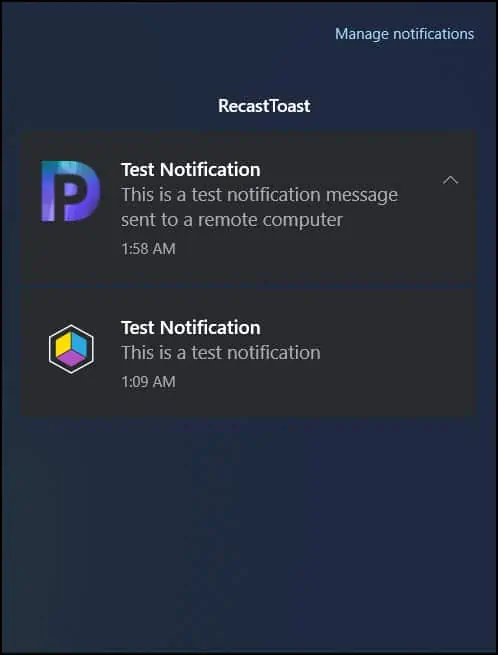 Recast Toast Notification Message