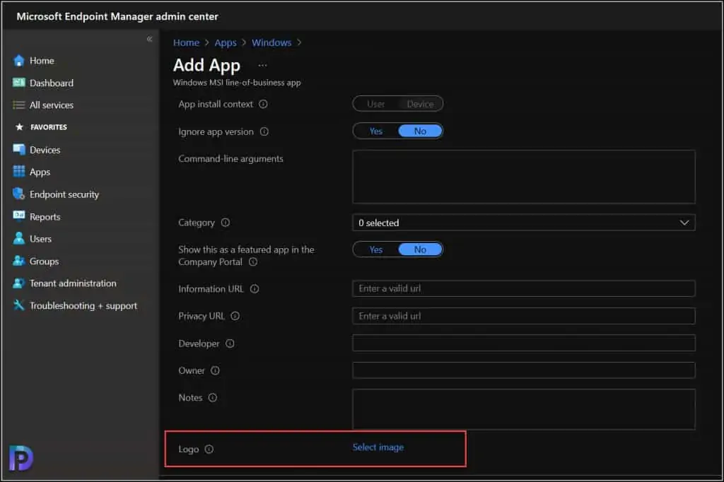 Assign a Logo for Existing Application in Intune