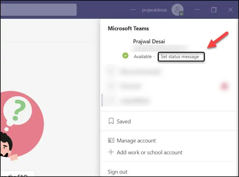 Schedule Out of Office in Microsoft Teams from Profile Picture