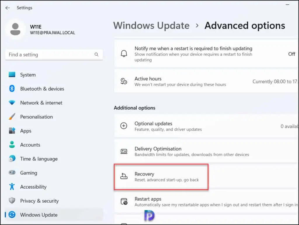 Select Windows 11 Recovery Option