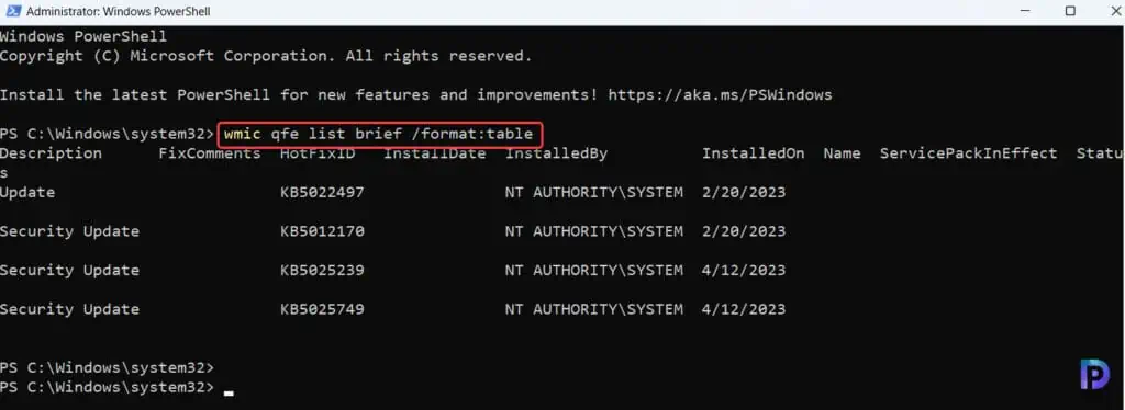 List all Windows Updates installed on Computer using PowerShell