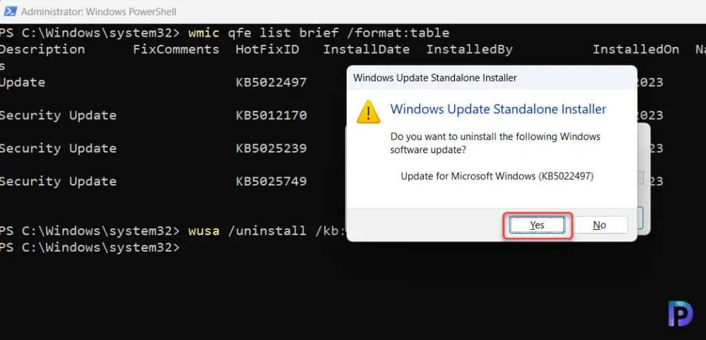 Uninstall Windows Updates using PowerShell