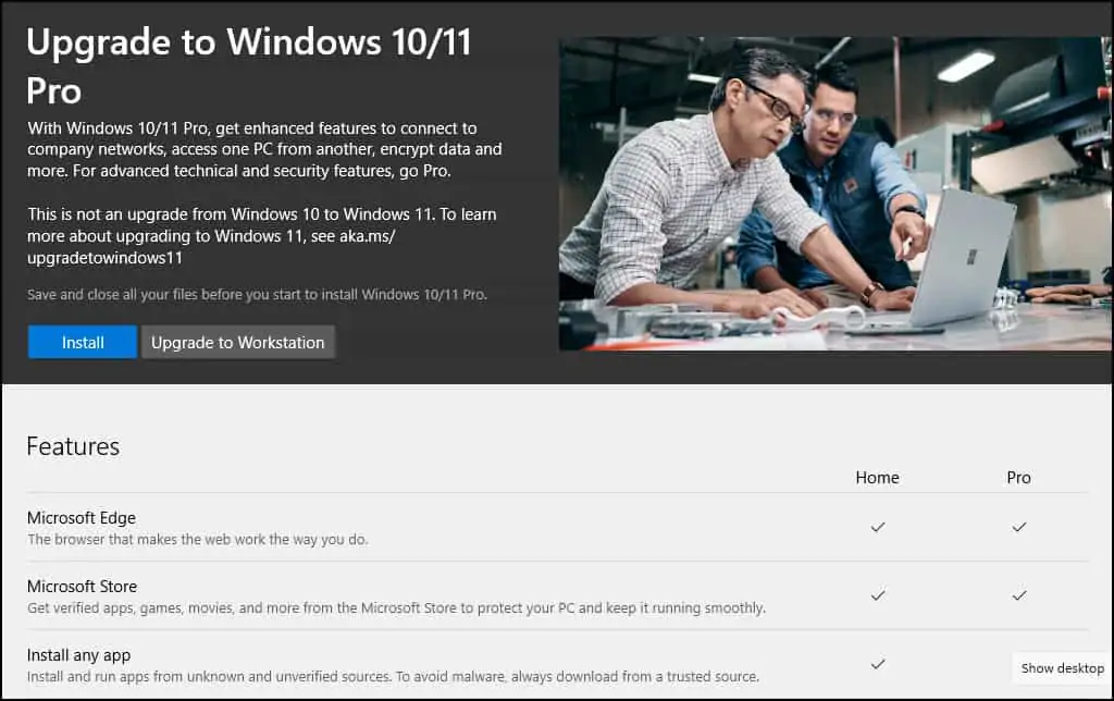 Upgrade Windows 11 Home to Pro using Microsoft Store