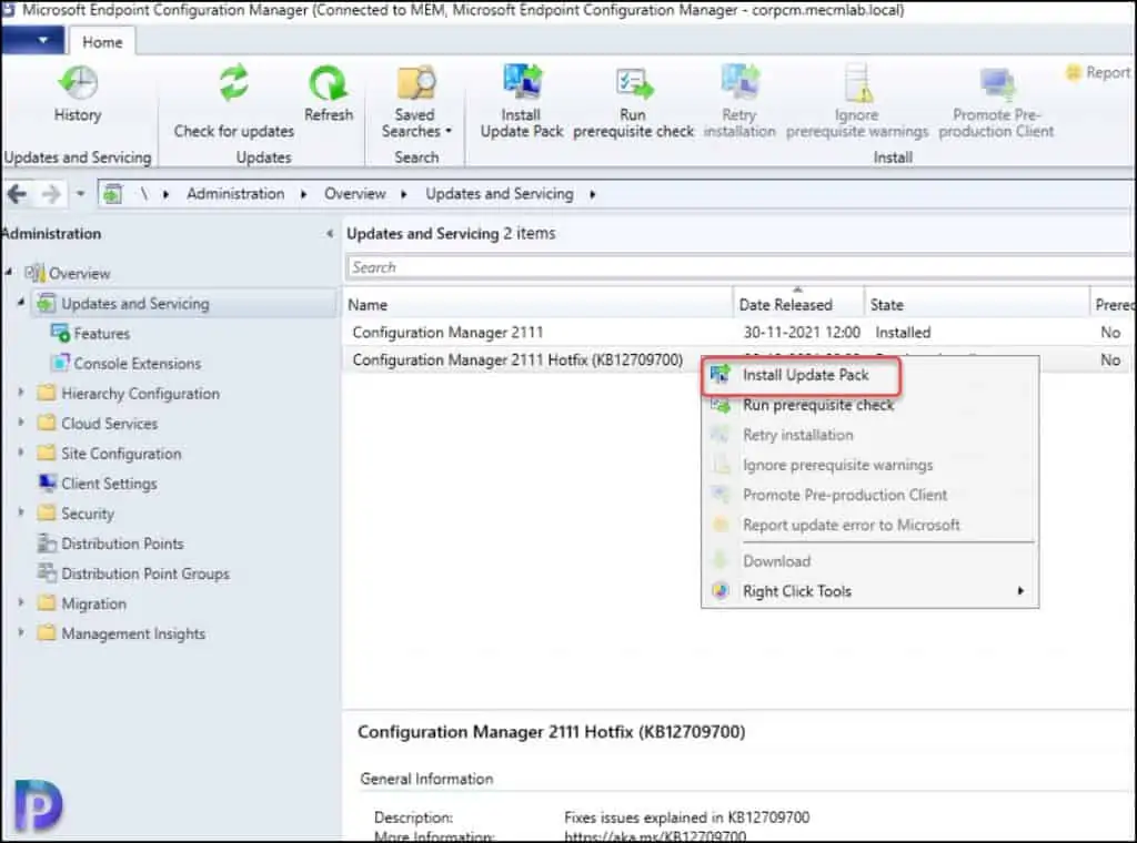 Install ConfigMgr 2111 Hotfix KB12709700