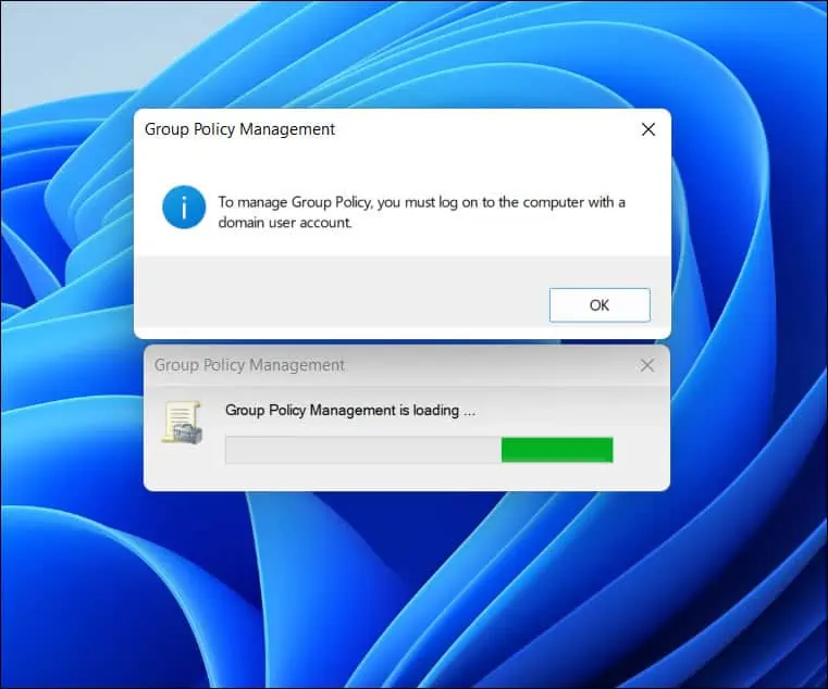 To manage Group Policy, you must log on to the computer with a domain user account