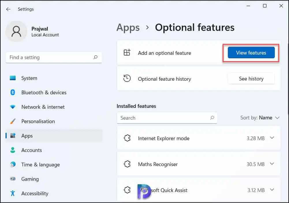 Add an Optional Feature in Windows 11