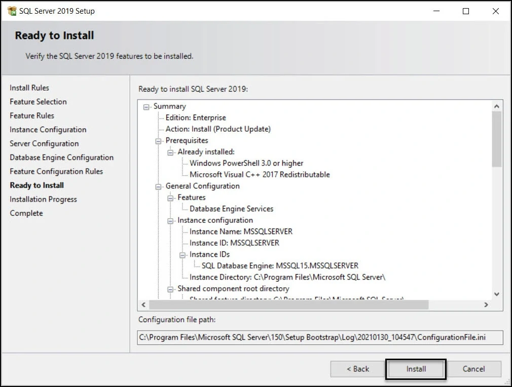 Install SQL Server 2019 for ConfigMgr