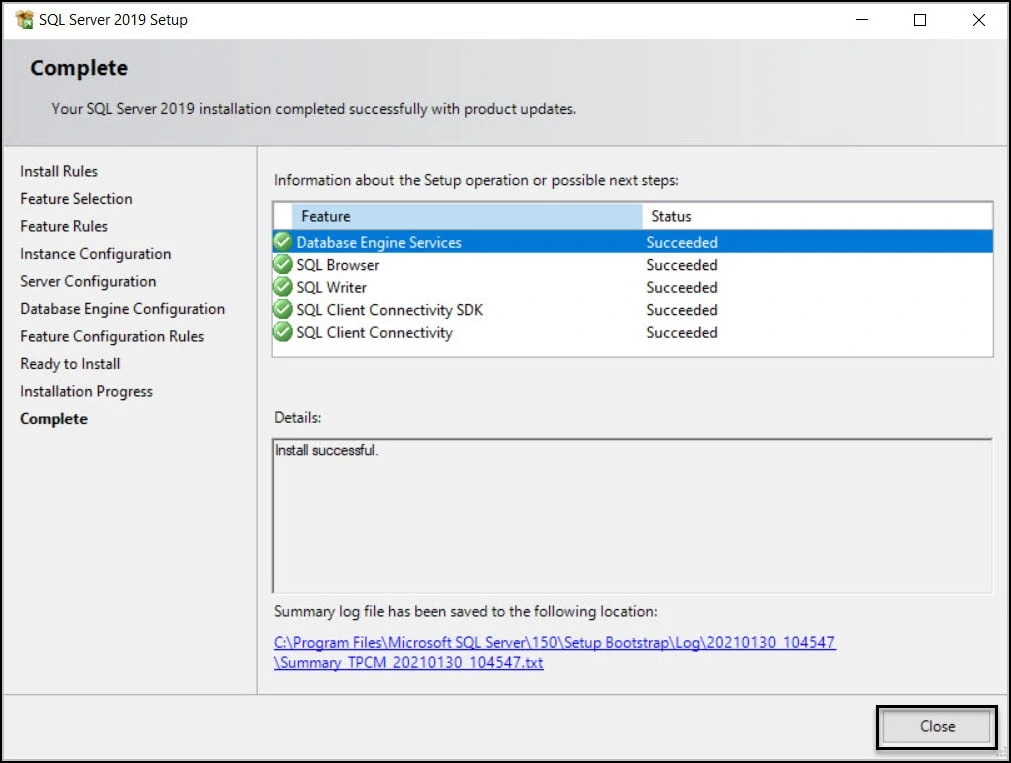 Install SQL Server 2019 for ConfigMgr