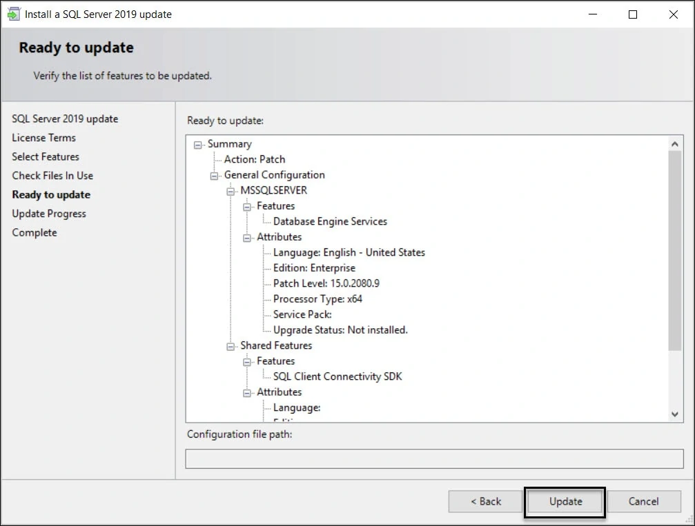 Install SQL Server 2019 Cumulative Update KB5000642