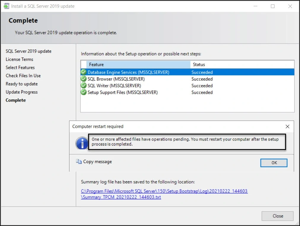 Install SQL Server 2019 Cumulative Update KB5000642