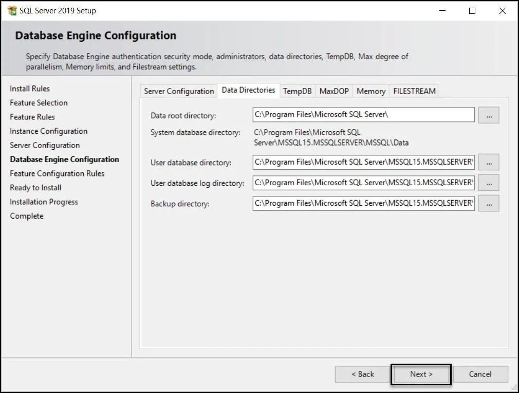 SQL Server Data Directories