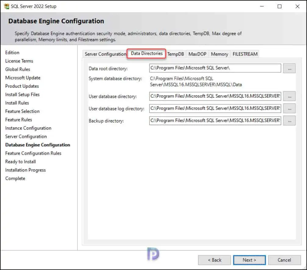 Configure Data Directories for SQL Server 2022