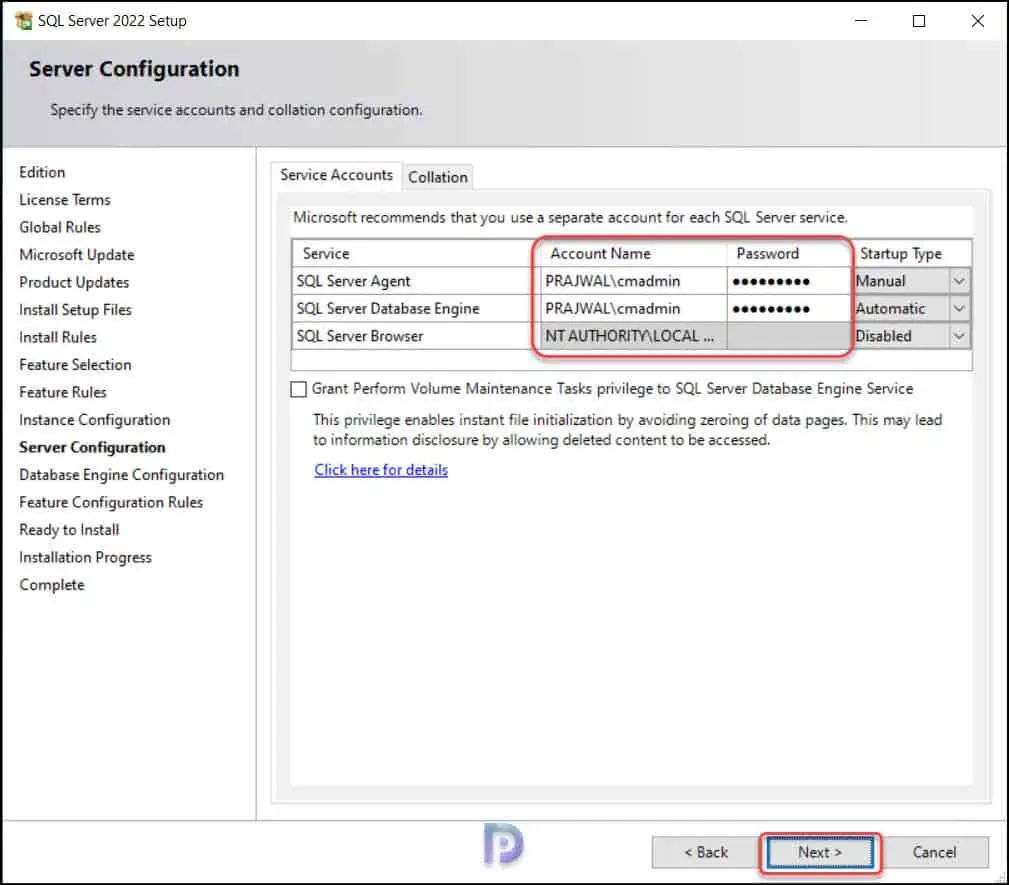 Configure Service Accounts for SQL Server 2022