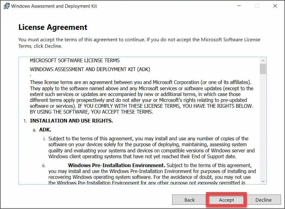 Accept the ADK License Agreement