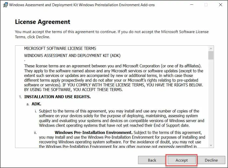 Accept the ADK License Agreement