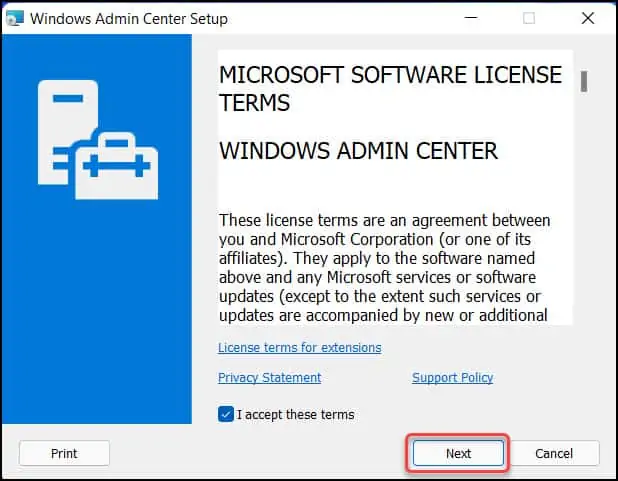 Install Windows Admin Center on Windows 11