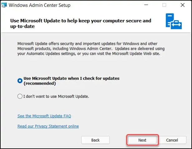 Windows Admin Center Setup Updates