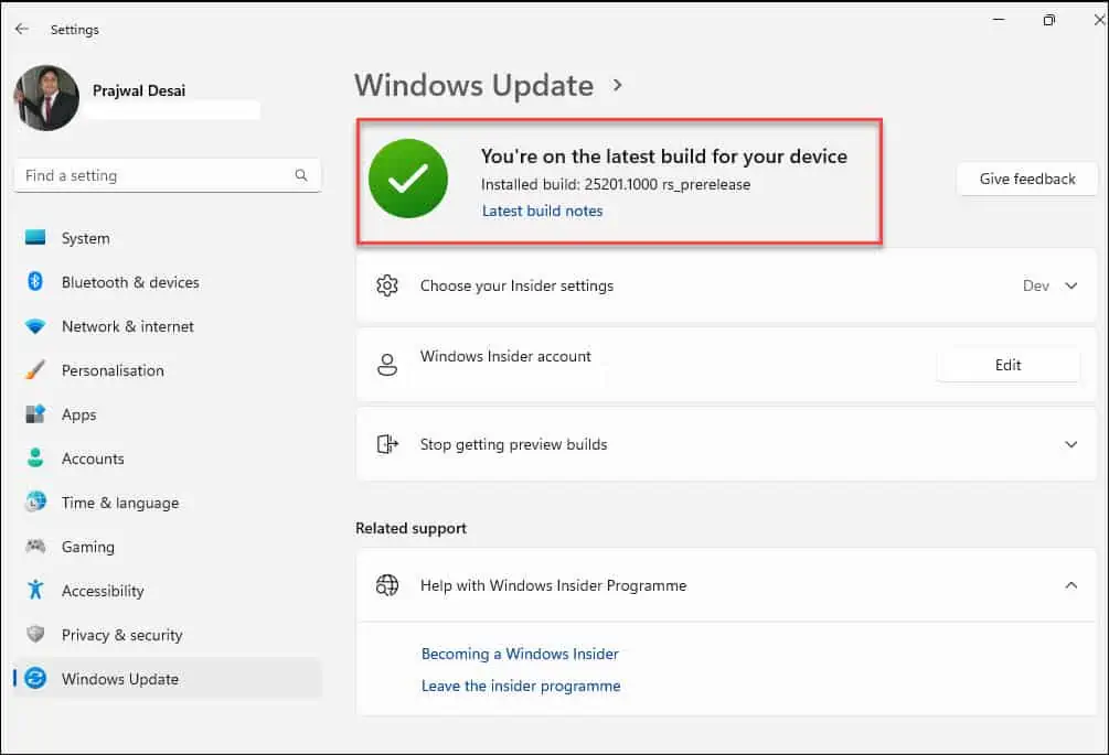 Windows Insider Preview Settings