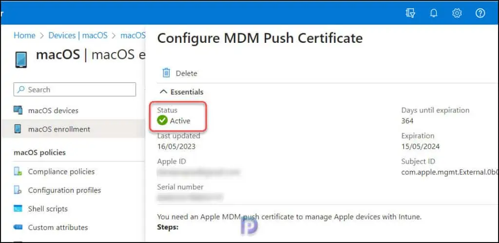 Verify if the Apple MDM Push Certificate is valid