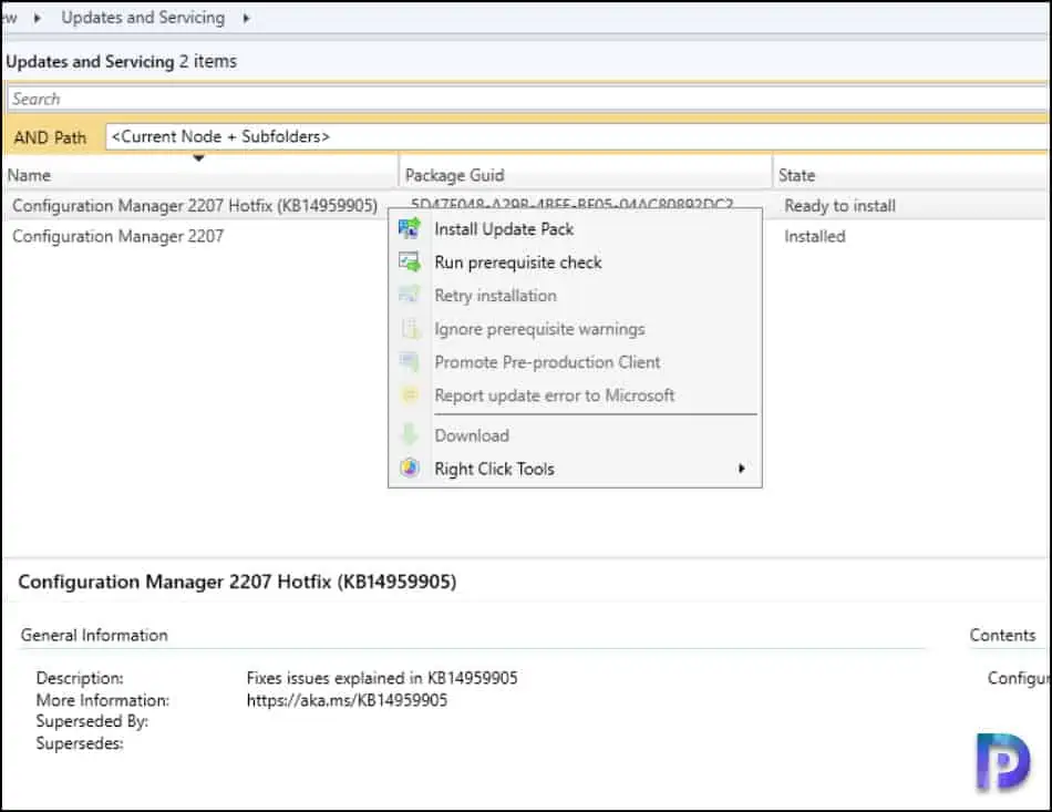 Install KB14959905 Hotfix for SCCM 2207