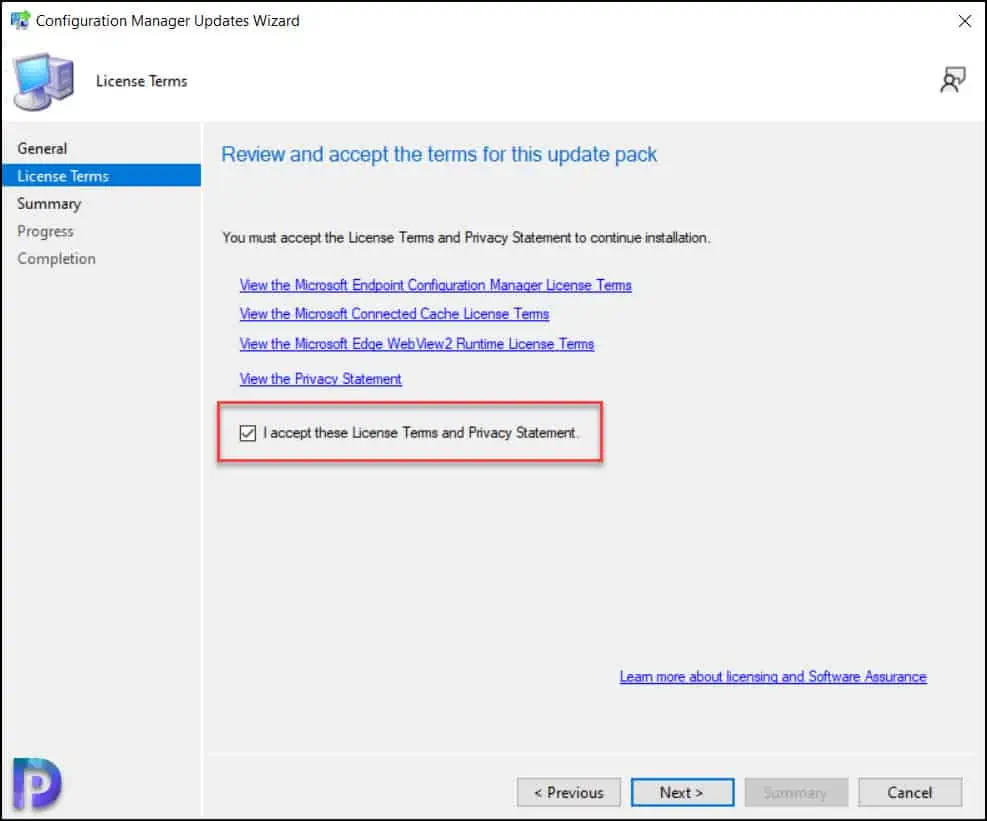 Install KB14959905 Hotfix for SCCM 2207 | Accept License Terms