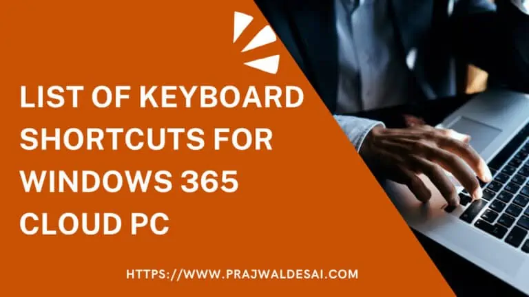 List of Windows 365 Cloud PC Keyboard Shortcuts