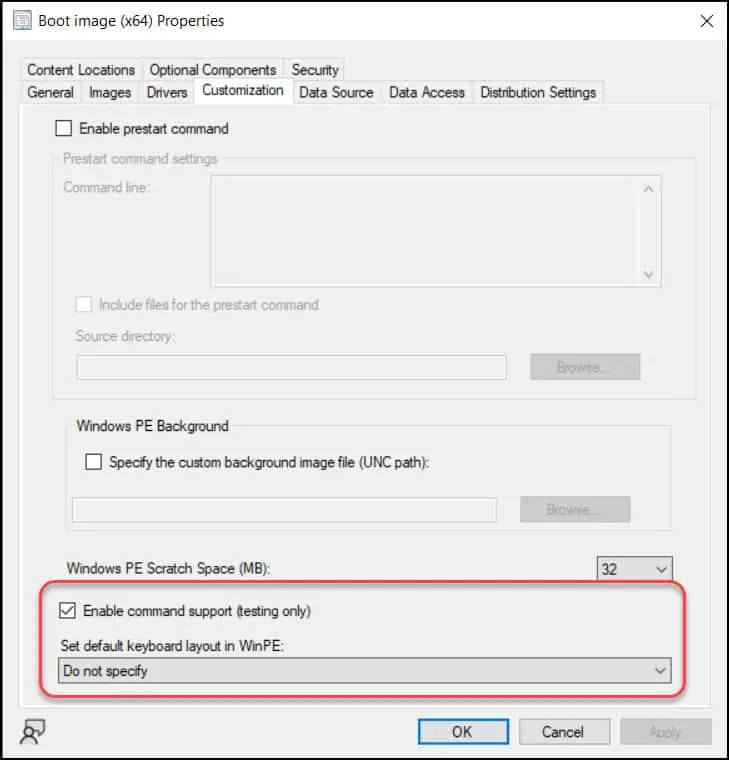 Enabling Command Support for Boot Image