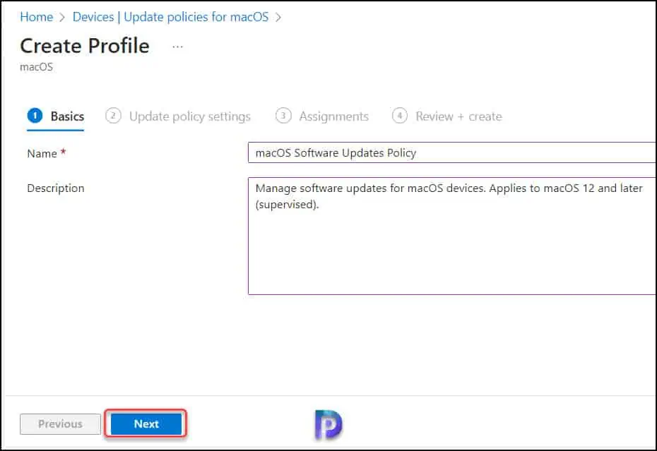 Profile Description - Manage macOS Software Updates using Intune