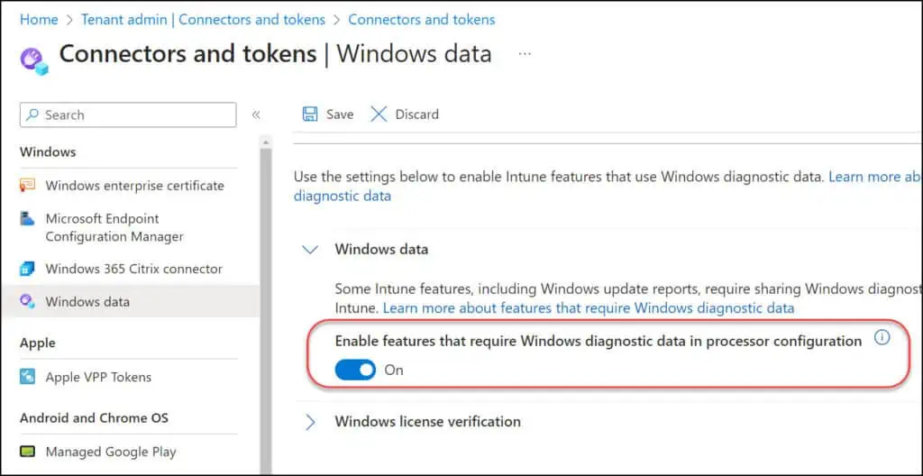 Enable Windows Data Collection for Reports in Intune