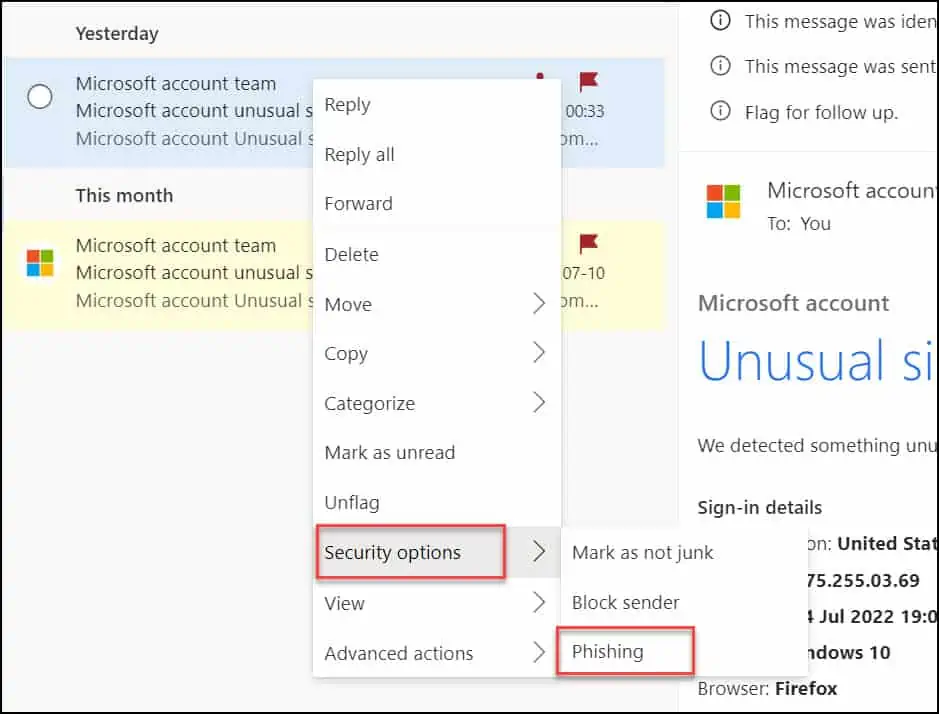 Report Phishing Scam to Microsoft