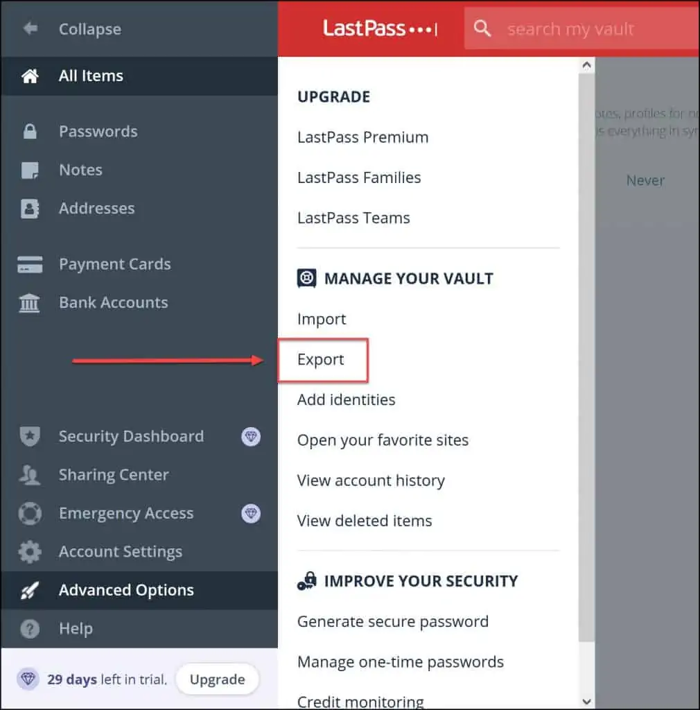 Migrating from LastPass to Bitwarden - Export Passwords