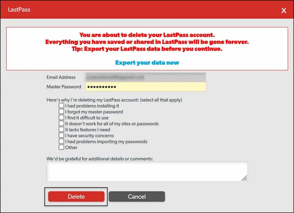 Migrating from LastPass to Bitwarden - Delete LastPass Account