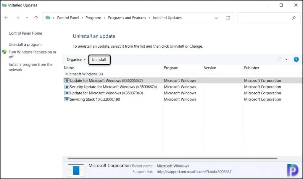 Manually Uninstall Windows 11 Updates