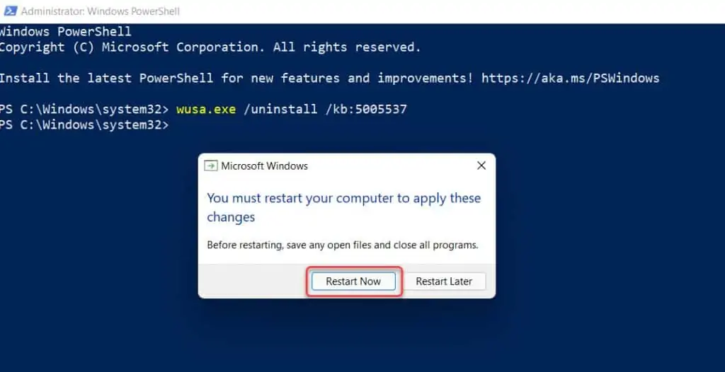 Remove Windows 11 Update using PowerShell