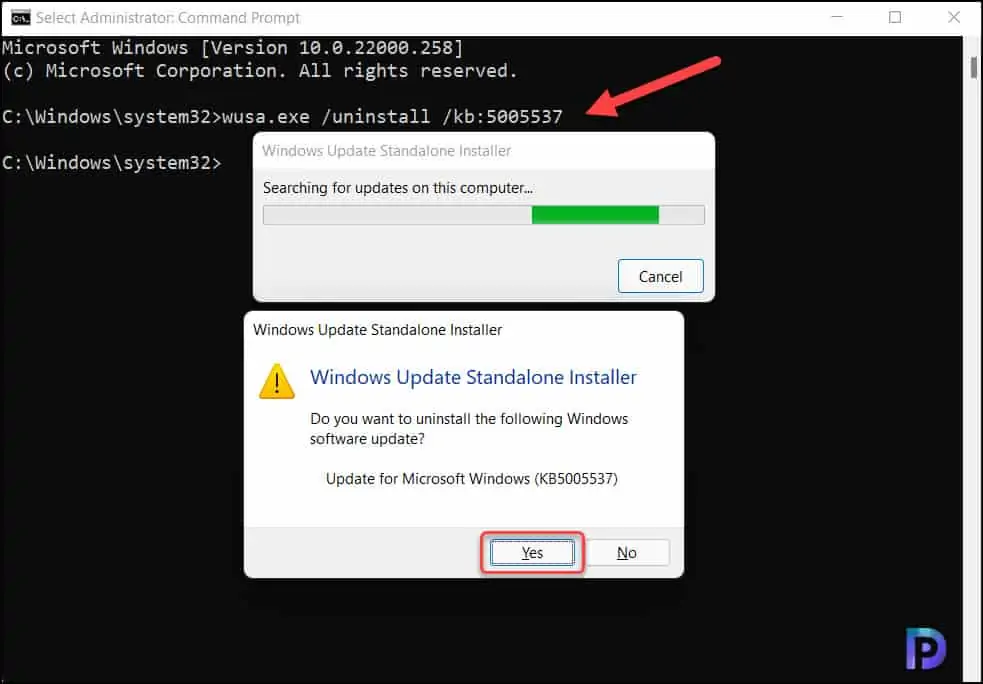 Uninstall Windows 11 Updates using Command Prompt