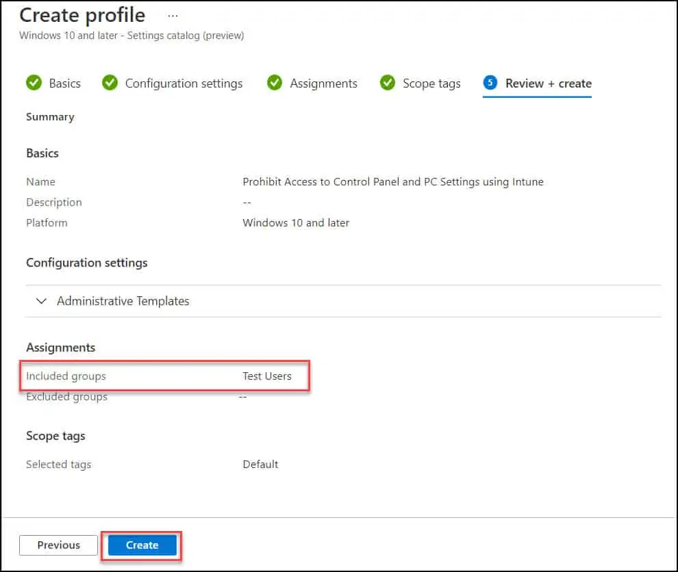 Create Intune Policy to disable control panel and PC settings