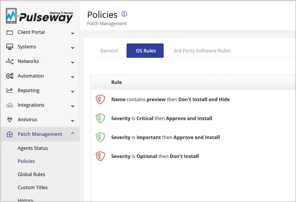 Pulseway Patch Management OS Rules