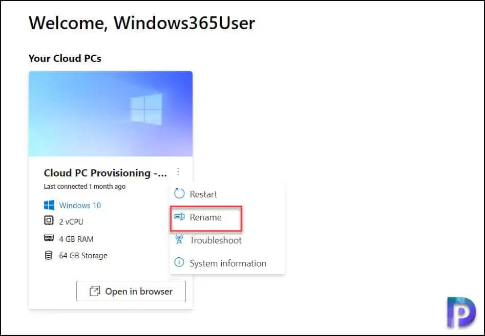 Rename Windows 365 Cloud PC