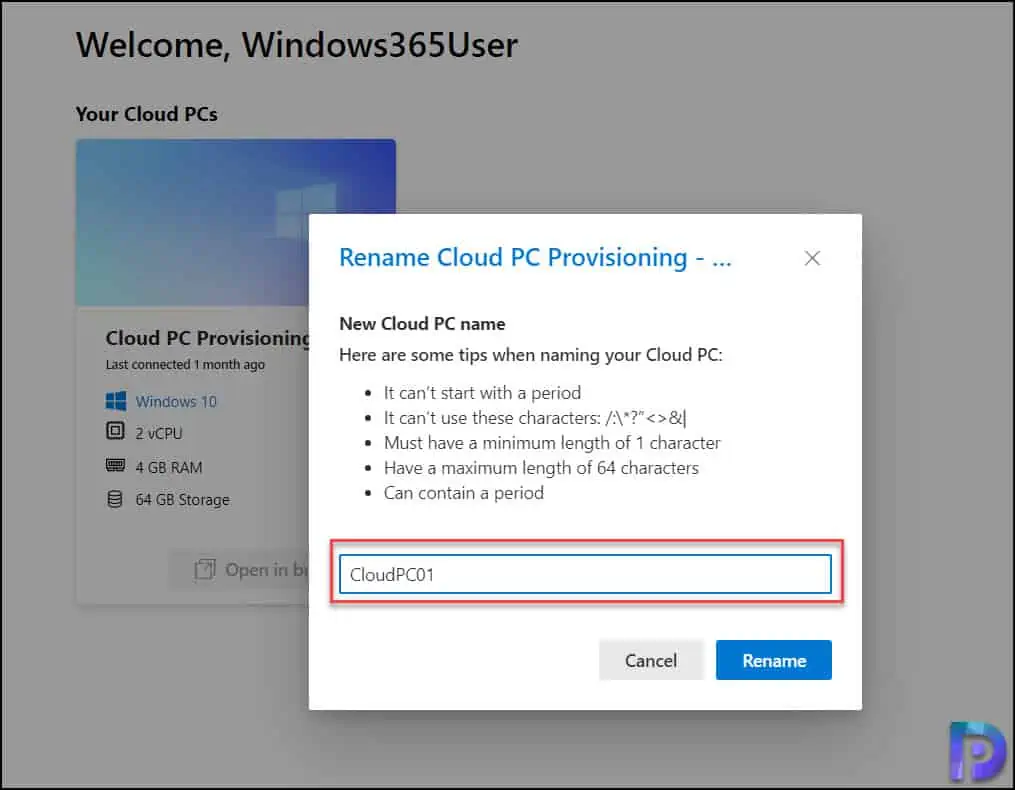 Rename Windows 365 Cloud PC