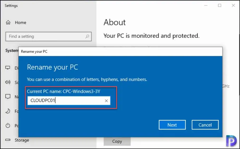 Rename Windows 365 Cloud PC from Windows Settings